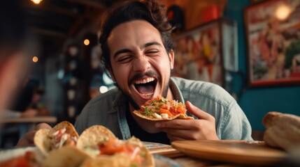 Man Enjoying Delicious Tacos