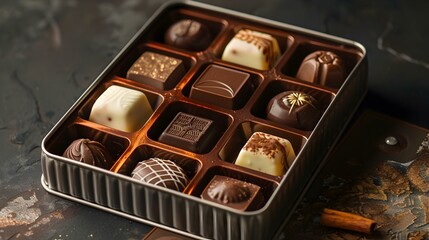 The chocolates presented in an elegantly designed metal picture