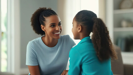 Obraz premium Mother and Daughter Engaged in Home Schooling Together