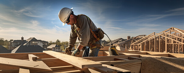 Roof worker working on roof structure