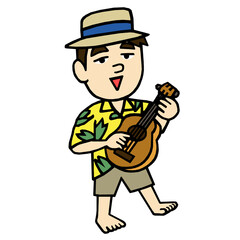 ウクレレを弾く人　イラスト