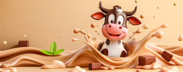 Fototapeta premium Cow in Chocolate Milk Splash.