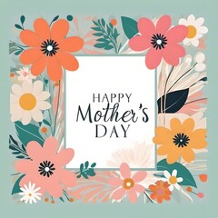 Trendy Mother's Day card, banner, poster, flyer, label or cover with flowers frame, abstract floral pattern in mid century art style. Spring summer abstract floral design template for ads promo