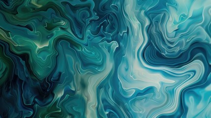 Obraz premium An abstract background featuring fluid, marble-like patterns in blues and greens