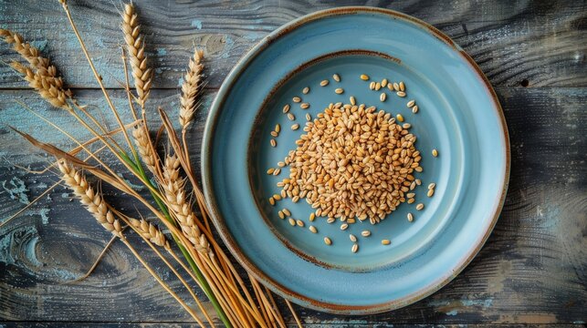Plate with wheat grains representing food crisis