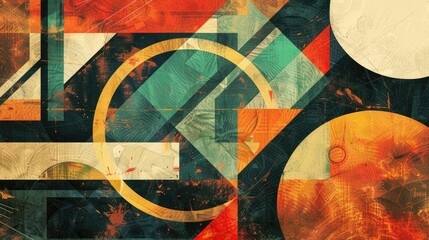 An abstract background with geometric patterns and a blend of vintage and modern elements