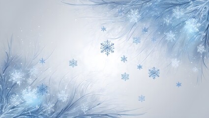 A festive blue background adorned with delicate snowflakes evokes a winter wonderland ideal for Christmas cards or winter designs