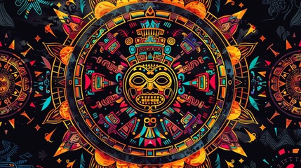 Obraz premium Colorful Aztec Sun God Pattern