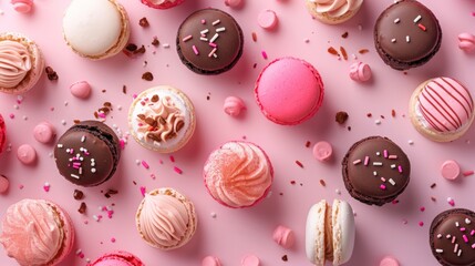 Assorted Macarons on Pink Background