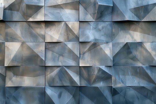 Contemporary wall texture background with geometric patterns, featuring metallic surfaces and sharp, angular shapes, creating a modern and abstract design.