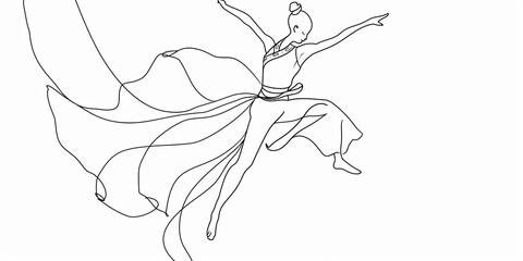 Minimalist Line Drawing of Ballerina