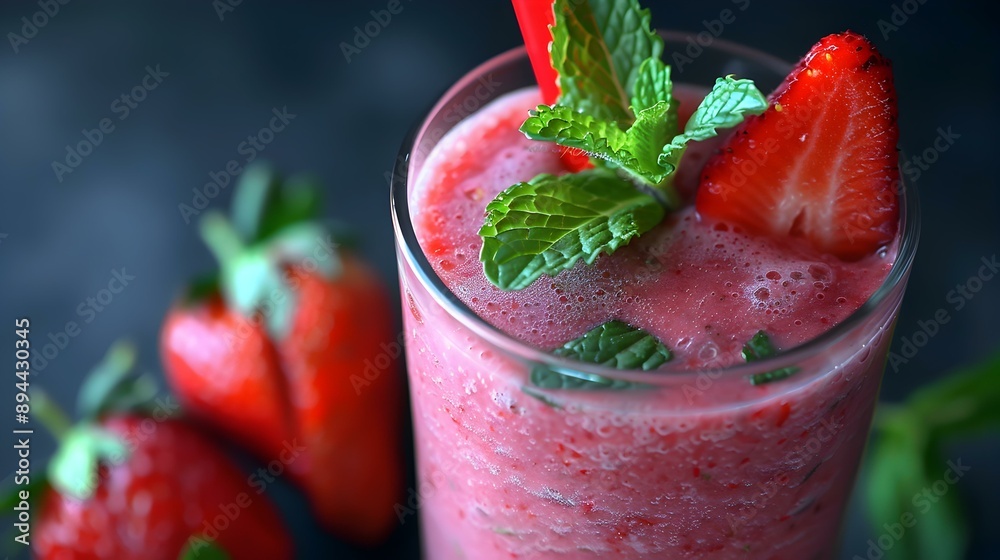 Canvas Prints Strawberry-mint smoothie poured into a tall glass image