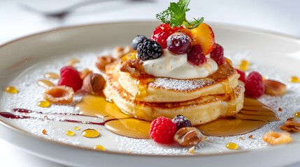Cottage cheese pancakes with sour cream and fresh picture