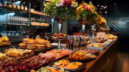 Fototapeta premium Buffet at a corporate event with a long