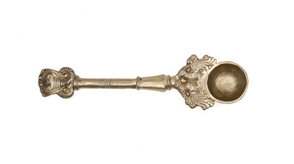 antique handcrafted bronze spoon used for pooja rituals isolated on white background