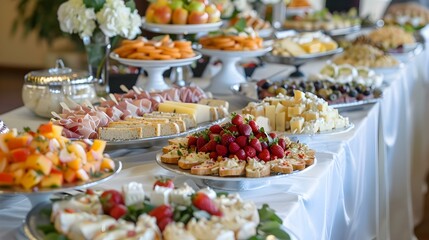 The buffet served for a corporate event includes picture