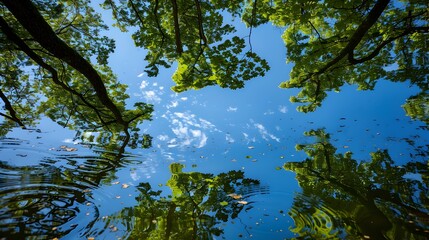 A water mirror in a dense forest reflects img
