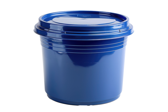 Blue Plastic Bucket With Lid Isolated on White Background
