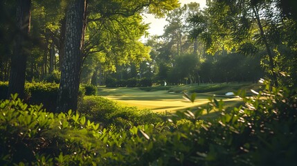 Golf course in a wooded area img