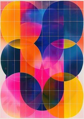 Dynamic and colorful abstract art with overlapping shapes.