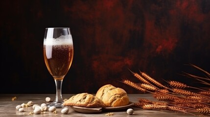 Assortment of classic stadium snacks and beer on sports background  baseball, basketball, football