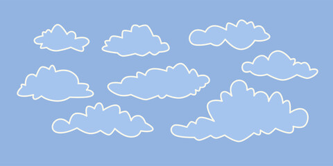 A set of clouds of various shapes. Cartoon clouds to place in the sky. Cute vector illustration for creativity. A set of elements.