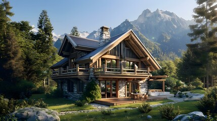 Fototapeta premium Country cottage in chalet style surrounded by dense image