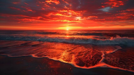 The sunset over the ocean paints the sky img