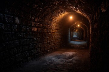 Obraz premium A dark and mysterious underground corridor evokes an aura of ancient secrets and hidden histories. 