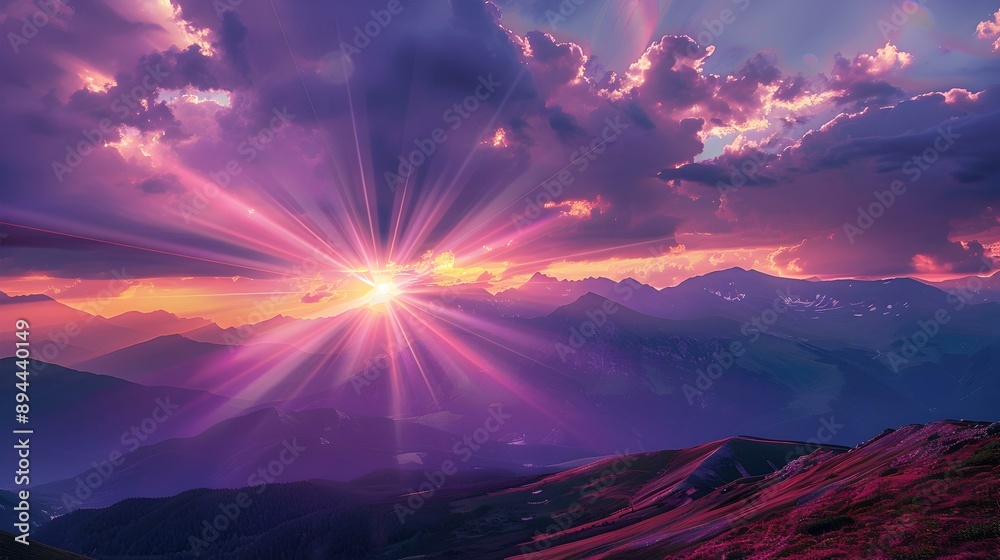 Poster the sunset mountains turn purple and pink img