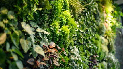 Green wall in a cafe decorated with various img