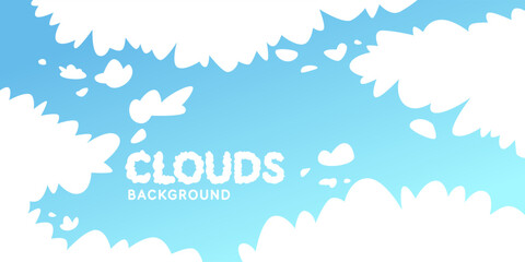 Fluffy clouds. Cartoon clouds in a blue sky. Cute vector illustration for creativity. Background for illustration.