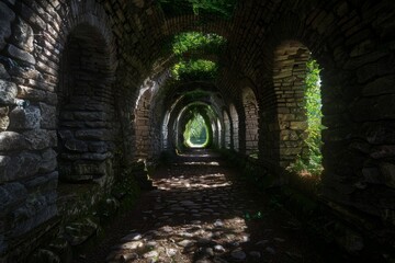 Obraz premium Echoes in a natural corridor with intricate stone textures highlight the interplay between sound and environment in a unique geological setting.