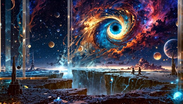 Ein atemberaubendes Bild, das die Verbindung eines jungen Charakters zum Universum zeigt. Perfekt f&uuml;r Liebhaber von Fantasie und kosmischen Themen.