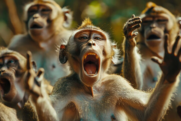 group of monkeys shouting together