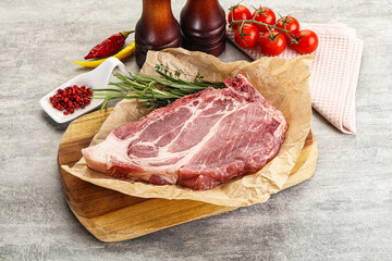 Raw pork neck steak uncoocked
