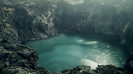 Obraz premium A crater lake with emerald water img