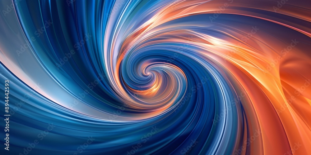 Wall mural dynamic swirling pattern in blue and orange symbolizing energy and motion, creating a vibrant design