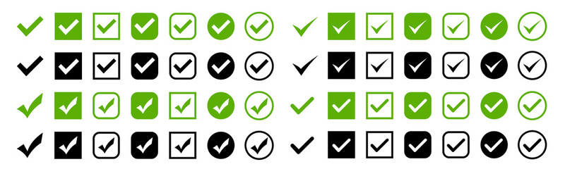 Approved icon. Black and green check mark vector icons. Check mark icons . Vector illustration.