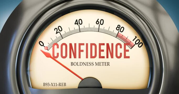 Boldness meter showing zero of confidence. None of it, minimum value, below the norm. At the bottom or lack of confidence.