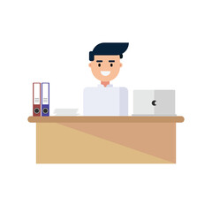 Man working in office. Flat design, isolated on white background. Vector illustration