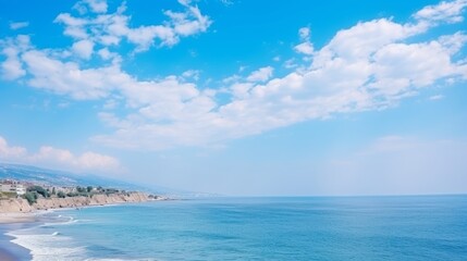 Fototapeta premium Expansive ocean vista endless blue horizons with white clouds in vast panoramic sky view