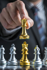 young businessman playing chess game