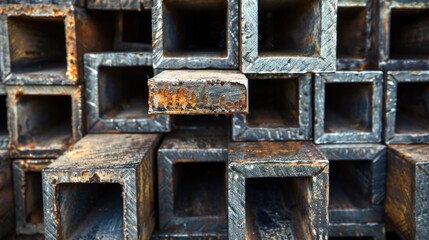 Stack of Rusty Square Steel Tubes