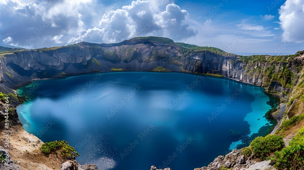 Canvas Prints a lake in a deep crater image