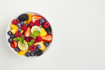 Vibrant Fruit Salad Delight in Stylish Bowl - Fresh and Colorful Mix of Fruits | Culinary Artistry. Beautiful simple AI generated image in 4K, unique.