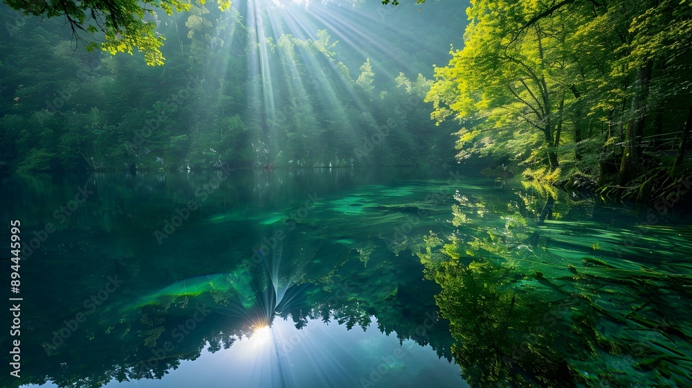 Wall mural A lake in the middle of a dense