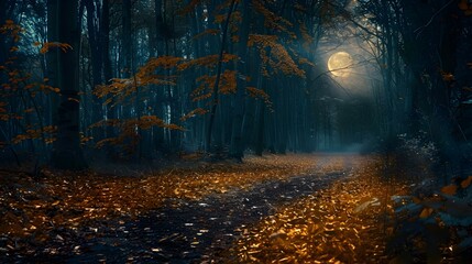 Fototapeta premium Autumn night in the forest image