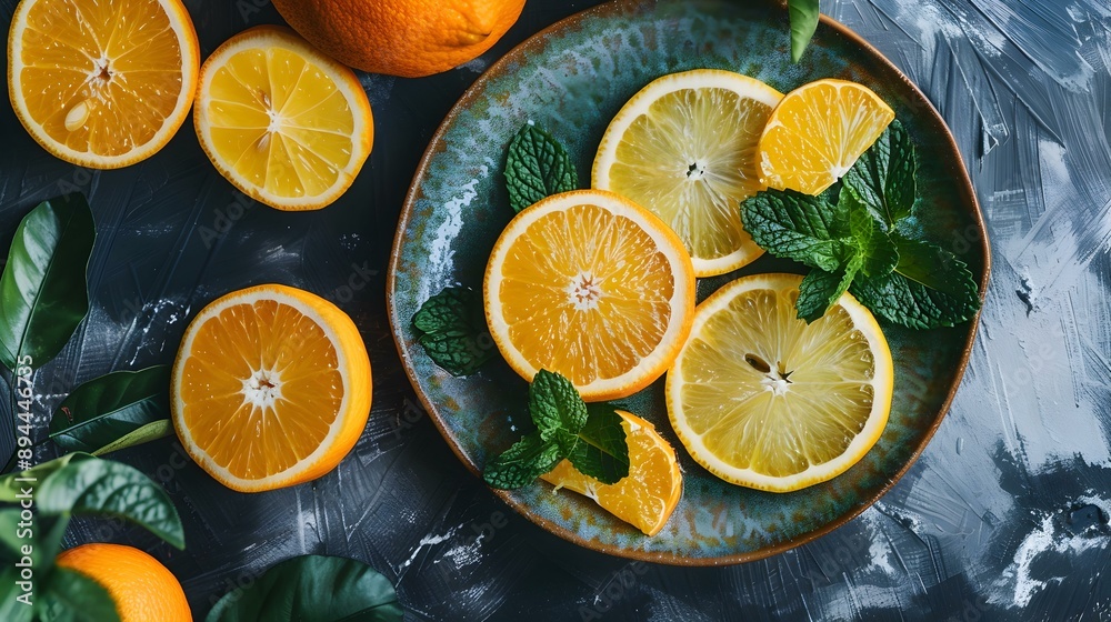 Sticker oranges cut into slices and placed img