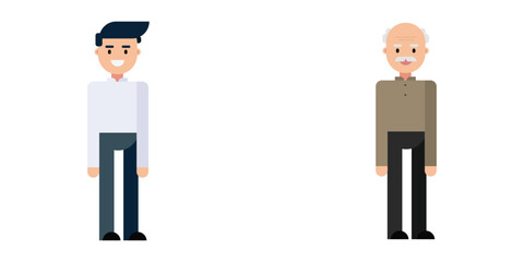 Obraz premium A man and old man happy smiling. Flat design, isolated on white background. Vector